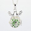 Brass Pregnancy Chime Ball Pigeon Peace Sign Cage Pendant Necklaces X-NJEW-F053-07S-14-1