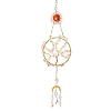 Flat Round with Tree of Life Copper Wire Wrapped Natural Citrine Chip Pendant Decorations AJEW-Q143-10-2