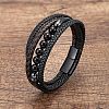 Natural Obsidian Round Beads & Braided Imitation Leather Cord Bracelets for Men FS-WGCE7B3-32-1