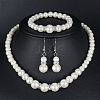 Round ABS Plastic Imitation Pearl Beaded Necklaces & Dangle Earring & Bracelets Sets FS-WG32AE8-01-1