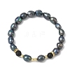 Natural Cultured Freshwater Pearl & Lava Rock Beaded Stretch Bracelets for Women BJEW-JB13714-01-3