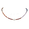 3.5mm Faceted Round Natural Gemstone & Shell Pearl Chakra Beaded Necklaces for Women NJEW-JN05149-2