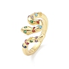 Colorful Cubic Zirconia Snake Open Cuff Ring RJEW-K240-08G-01-3