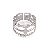 Non-Tarnish 304 Stainless Steel Tripel Line with Cross Open Cuff Rings for Women RJEW-G285-08P-2