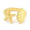 Starfish & Shell Rack Plating Brass Open Cuff Rings RJEW-N047-02G-RS-2