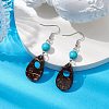 Teardrop Coconut & Synthetic Turquoise Dangle Earrings for Women EJEW-JE05892-2