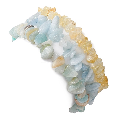 3Pcs 3 Styles Natural Citrine & Flower Amazonite & Aquamarine Aventurine Chips Stretch Bracelets Sets BJEW-JB11076-05-1