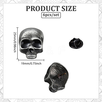 6Pcs Skull Alloy Lapel Pin Backs for Backpack Clothes JEWB-PH0001-37-1
