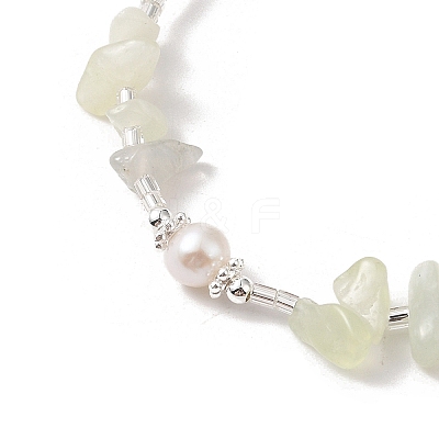 Natural Pearl & Natural Xiuyan Jade Chip Beaded Bracelets BJEW-C068-05S-1