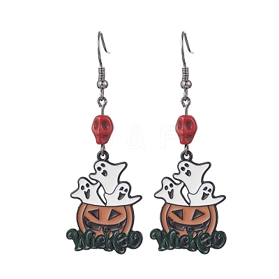 Halloween Series Alloy Enamel Dangle Earrings EJEW-JE06522-1