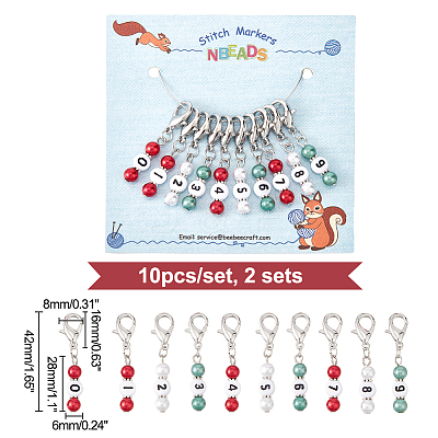 Christmas Theme Acrylic Beaded Locking Stitch Markers HJEW-PH01755-1