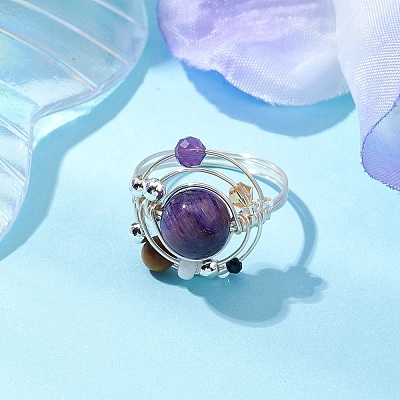 Planet Natural Amethyst Finger Rings RJEW-TA00165-03-1