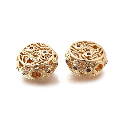 Brass Micro Pave Magenta Cubic Zirconia Beads KK-M318-44G-1