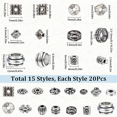 300Pcs 15 Styles Tibetan Style Alloy Beads Set FIND-SP0002-16B-1
