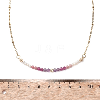 3.5MM Faceted Round Natural Amethyst & Rhodonite & Ruby and Potato Pearl Beaded Necklaces NJEW-JN05976-02-1