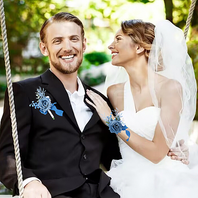 2Pcs 2 Style Silk Cloth & Plastic Imitation Flower Corsage Boutonniere & Wrist Corsage JEWB-CP0001-27A-1