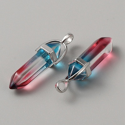 Glass Double Terminal Pointed Pendants LS-G-WH0016-41A-1