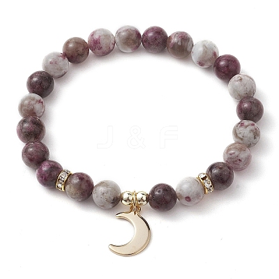 8mm Round Natural Plum Blossom Tourmaline Beaded Stretch Bracelets BJEW-JB10469-02-1