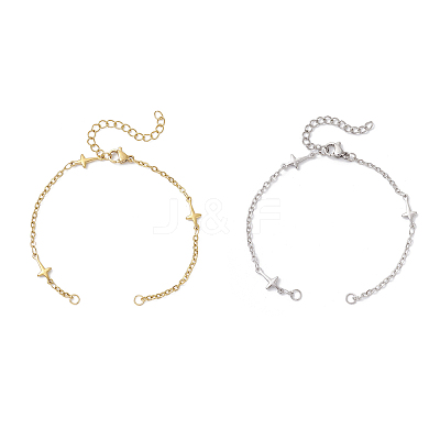 2Pcs 304 Stainless Steel Cross Link Bracelets Making AJEW-JB01382-1
