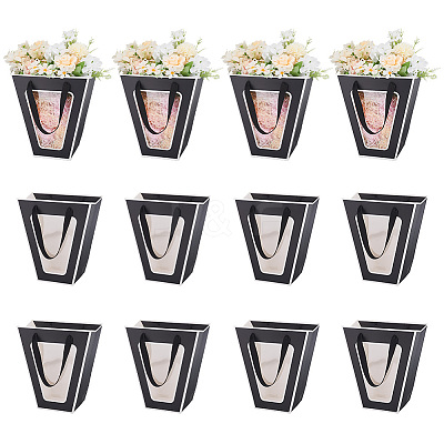 Trapezoid Paper Flower Gift Tote Bags with Plastic Visible Window ABAG-WH0045-25B-1