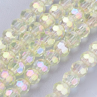 Faceted(32 Facets) Round Electroplate AB Color Plated Glass Beads Strands X-EGLA-D021-70-1