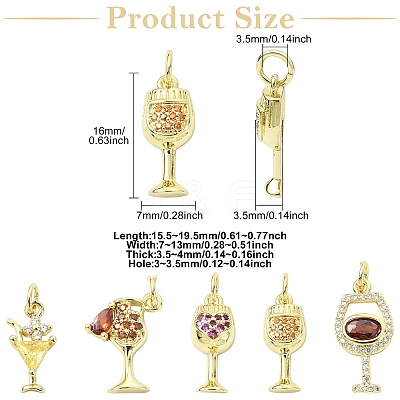 10Pcs 5 Styles Brass Micro Pave Cubic Zirconia Pendants KK-CJ0004-43-1