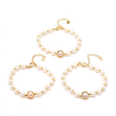 Natural Pearl Link Bracelets BJEW-D447-06G-01-1