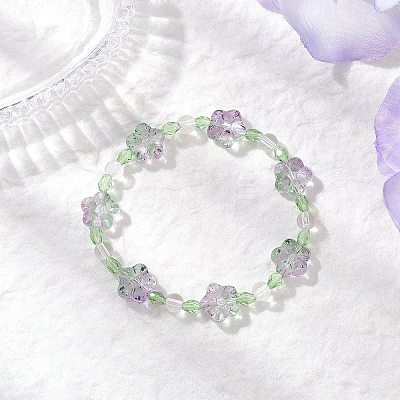 Plum Blossom Flower Glass Beads Stretch Bracelets for Women BJEW-JB12138-03-1