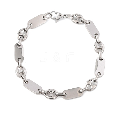 304 Stainless Steel Oval & Pig Nose Shape Link Bracelets for Women BJEW-F527-04P-1