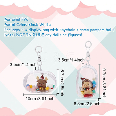 4Pcs 4 Styles Mini Oval Transparent PVC Zipper Coin Purse Wallets Bags with Clasps and Balls AJEW-GO0001-94-1