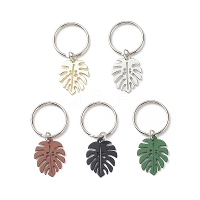 5Pcs Monstera Leaf Alloy Pendant Keychain KEYC-JKC00413-1