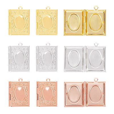 6Pcs 3 Colors Brass Locket Pendants KK-TA0001-98-1