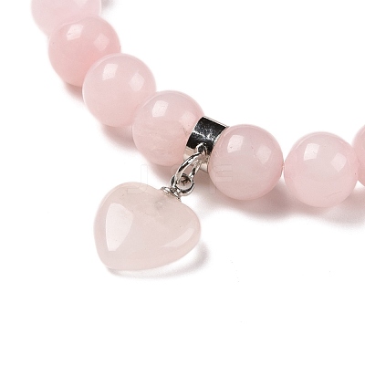 Natural Rose Quartz Beads Charm Bracelets BJEW-K164-B11-1