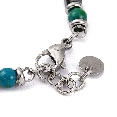 Synthetic Chrysocolla & Synthetic Hematite Round Beaded Bracelet BJEW-P339-02P-04-1