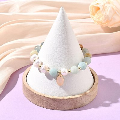 8MM Round Natural Blue Calcite and Potato Natural Pearl Beaded Stretch Bracelets BJEW-JB14482-1