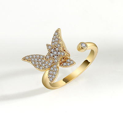 Brass Micro Pave Cubic Zirconia Rotating Cuff Rings for Women FS-WG7CCCF-03-1