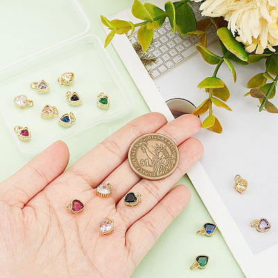 16Pcs 8 Colors Real 18K Gold Plated Brass Inlaid Cubic Zirconia Charms FIND-GA0002-34-1