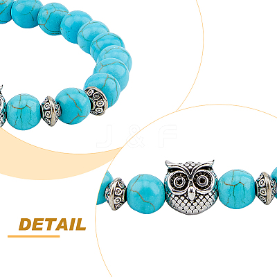 4Pcs 4 Styles Natural & Synthetic Mixed Gemstone & Glass & Alloy Owl Beaded Stretch Bracelets Set for Women BJEW-FI0001-04-1