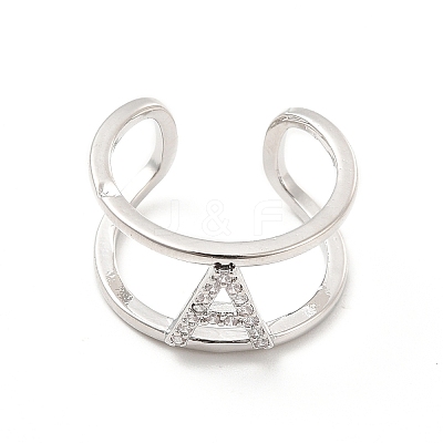 Clear Cubic Zirconia Initial Letter Open Cuff Ring RJEW-A012-01P-A-1