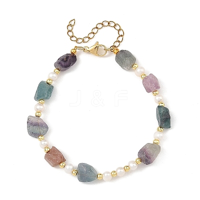Raw Rough Natural Fluorite and Pearl Beaded Bracelets BJEW-JB14441-1