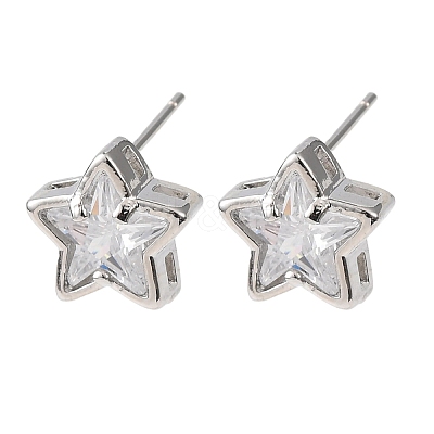 Brass Micro Pave Clear Cubic Zirconia Stud Earrings EJEW-C174-02C-P-1