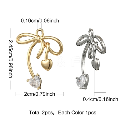 2Pcs 2 Colors Brass Micro Pave Clear Cubic Zirconia Pendants KK-YW0003-91-1