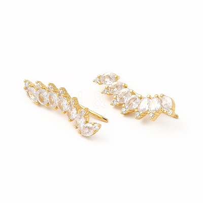 Brass Micro Pave Cubic Zirconia Stud Crawler Earrings EJEW-H091-11G-1