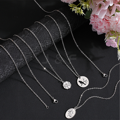 30Pcs 304 Stainless Steel Flat Cable Chain Necklaces Set STAS-BBC0005-02-1