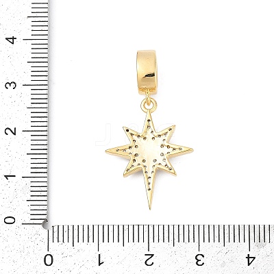 Brass Micro Pave Clear Cubic Zirconia Star European Dangle Charms KK-U058-37G-1
