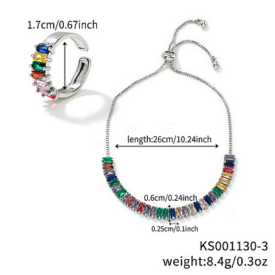 Chic Rectangle Brass Rhinestone Slider Bracelets & Cuff Rings Sets for Daily Wear VC3129-3-1