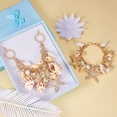 Trendy Shell Charm Bracelets & Bib Necklaces Sets SJEW-PH0001-01-1