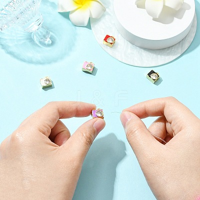 5Pcs 5 Colors Brass Pave Clear Cubic Zirconia Beads KK-CJ0002-80-1