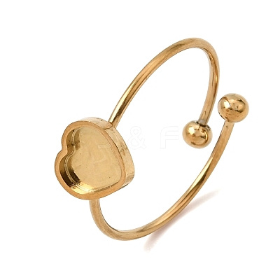Heart 304 Stainless Steel Open Cuff Bangle Makings with Bezel Tray SA-CBABF3F-03G-05-1
