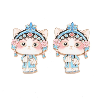 Peking Opera Cat Alloy Enamel Cabochons AL-CBA1A6F-04KCG-C-1